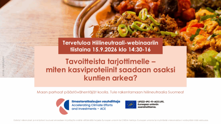 Hiilineutraali-webinaarin mainoskuva, jossa kasviproteiiniannos